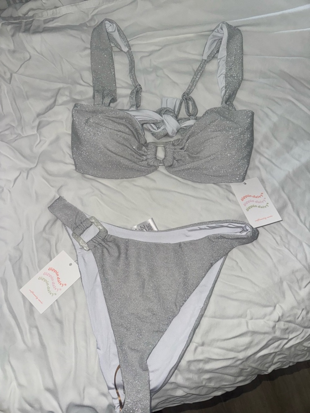 Dippin' Daisy's Ivory Textured Ring Bikini Set NWT - Picture 2 of 7